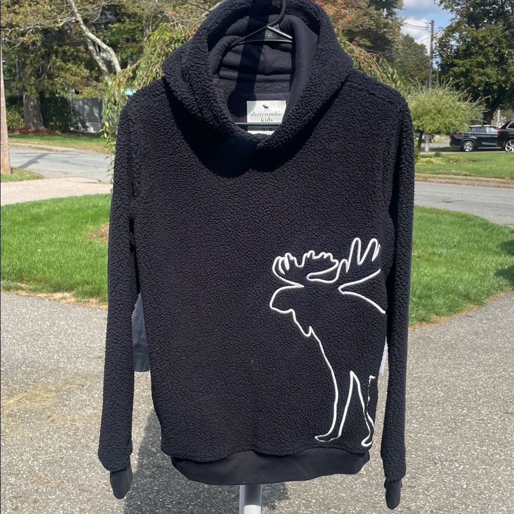 Abercrombie Kids Black Fleece Hoodie with Moose Design